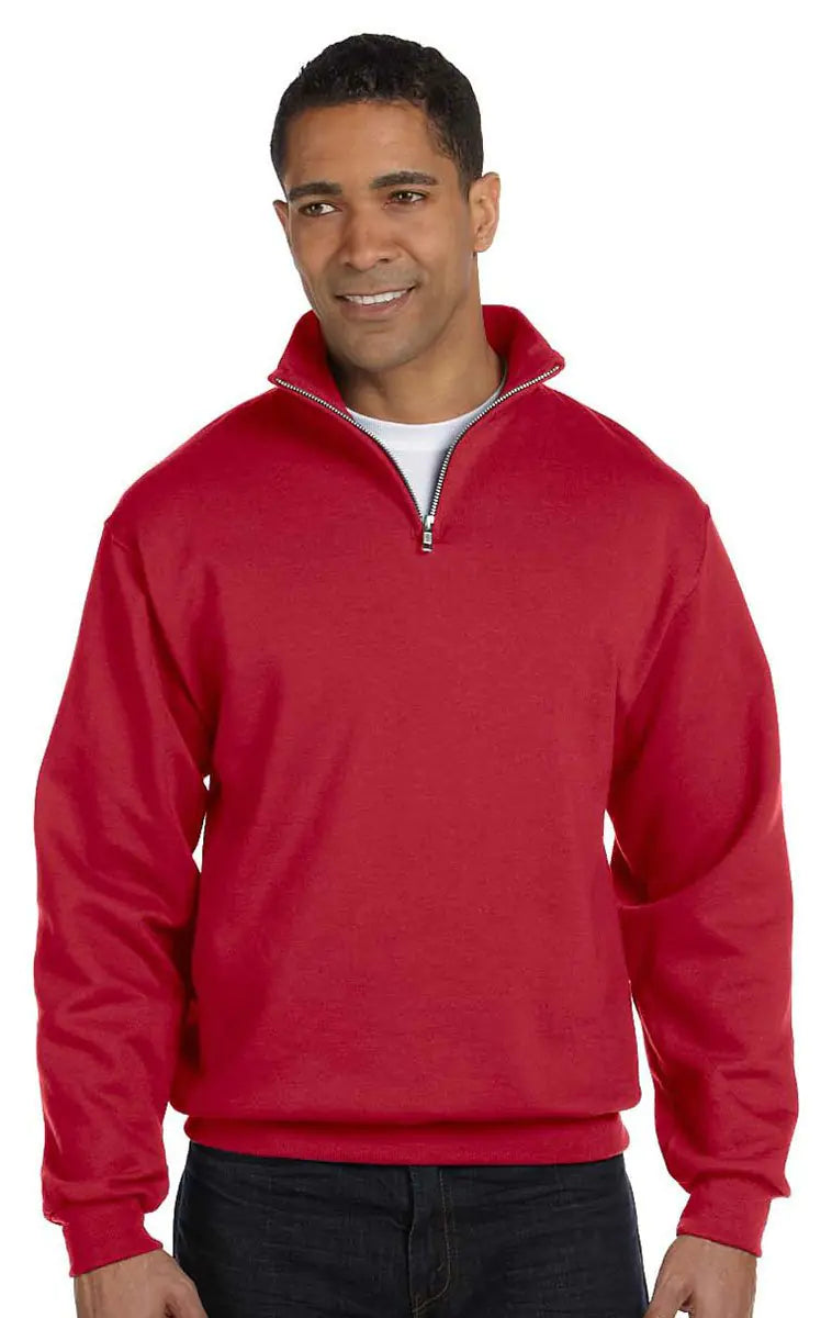 Jerzees Mens NuBlend Quarter Zip Cadet Collar Red
