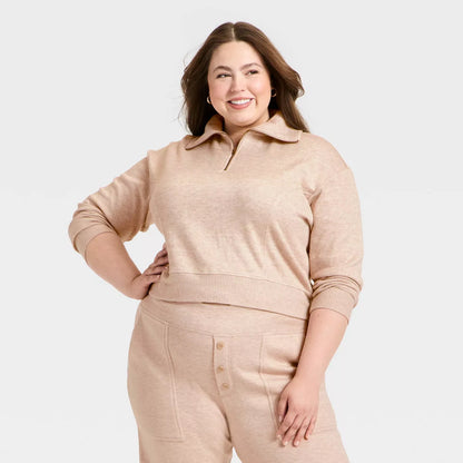 Women'S Quarter Zip Pullover Sweatshirt