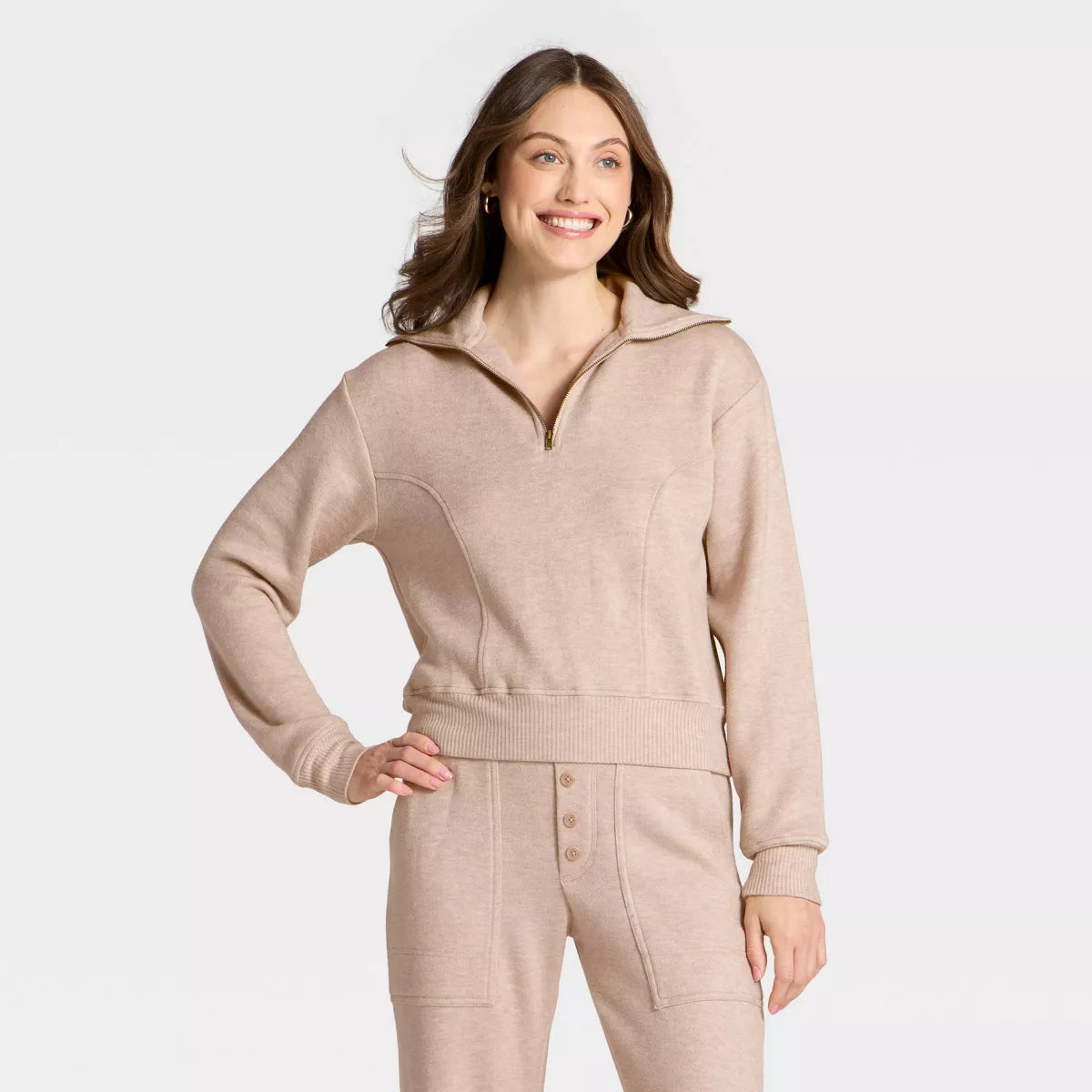 Women'S Quarter Zip Pullover Sweatshirt