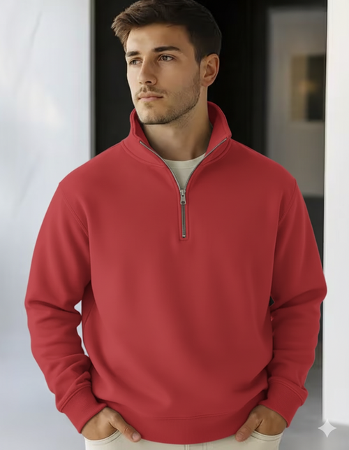 Jerzees Mens NuBlend Quarter Zip Cadet Collar Red