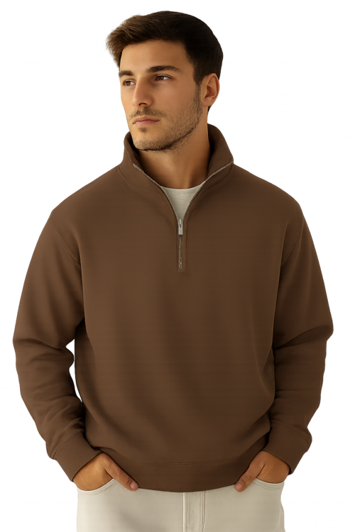 Men’s Quarter-Zip Pullover Sweatshirt Coffee Brown
